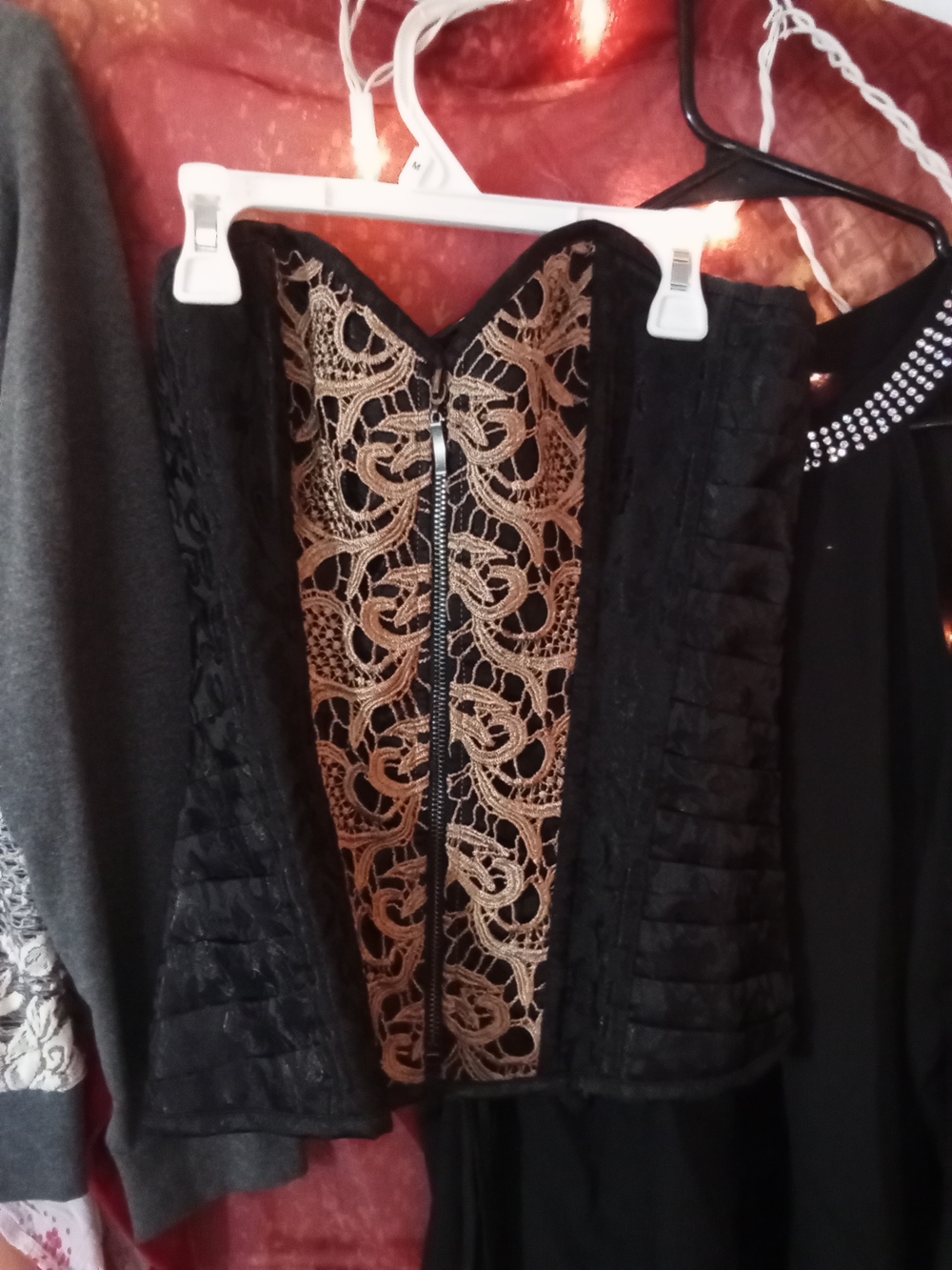 Black With Gold Lace Bustier Corset Top